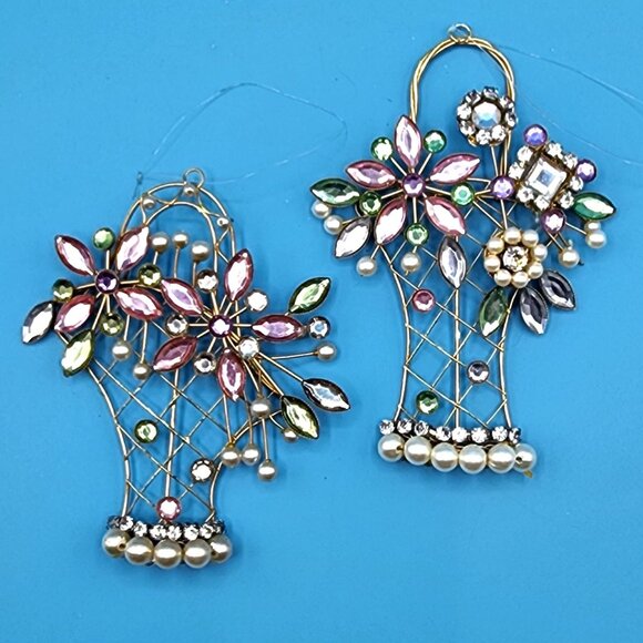 Katherine’s Collections Rhinestone Flower Basket Ornaments • Set of 2 • Vintage - Picture 3 of 10